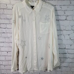 Torrid Shirt Women Size 3 Ivory Top Long Sleeve Lightweight Silver Metallic Star